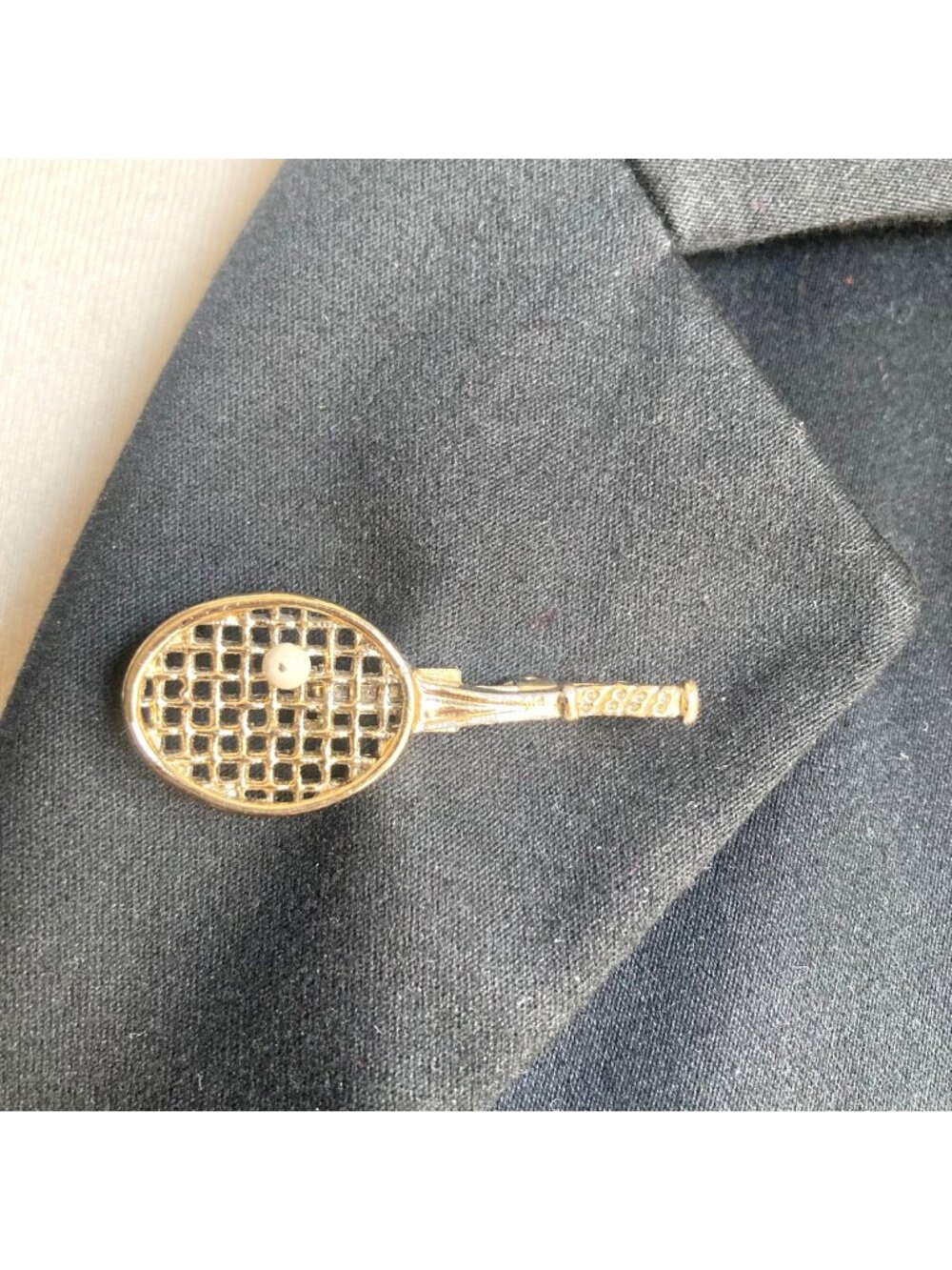 Vintage Gold Tone Tennis Racket Brooch Pin Signed Gerrys Tennis Prep Preppy